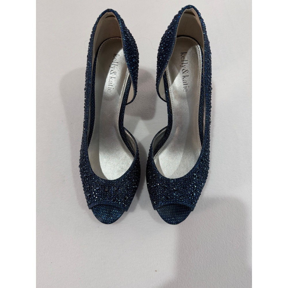 Kelly & Katie Darlene Pumps Women 8.5 Navy Rhinestone Peep Toe Formal Wedding